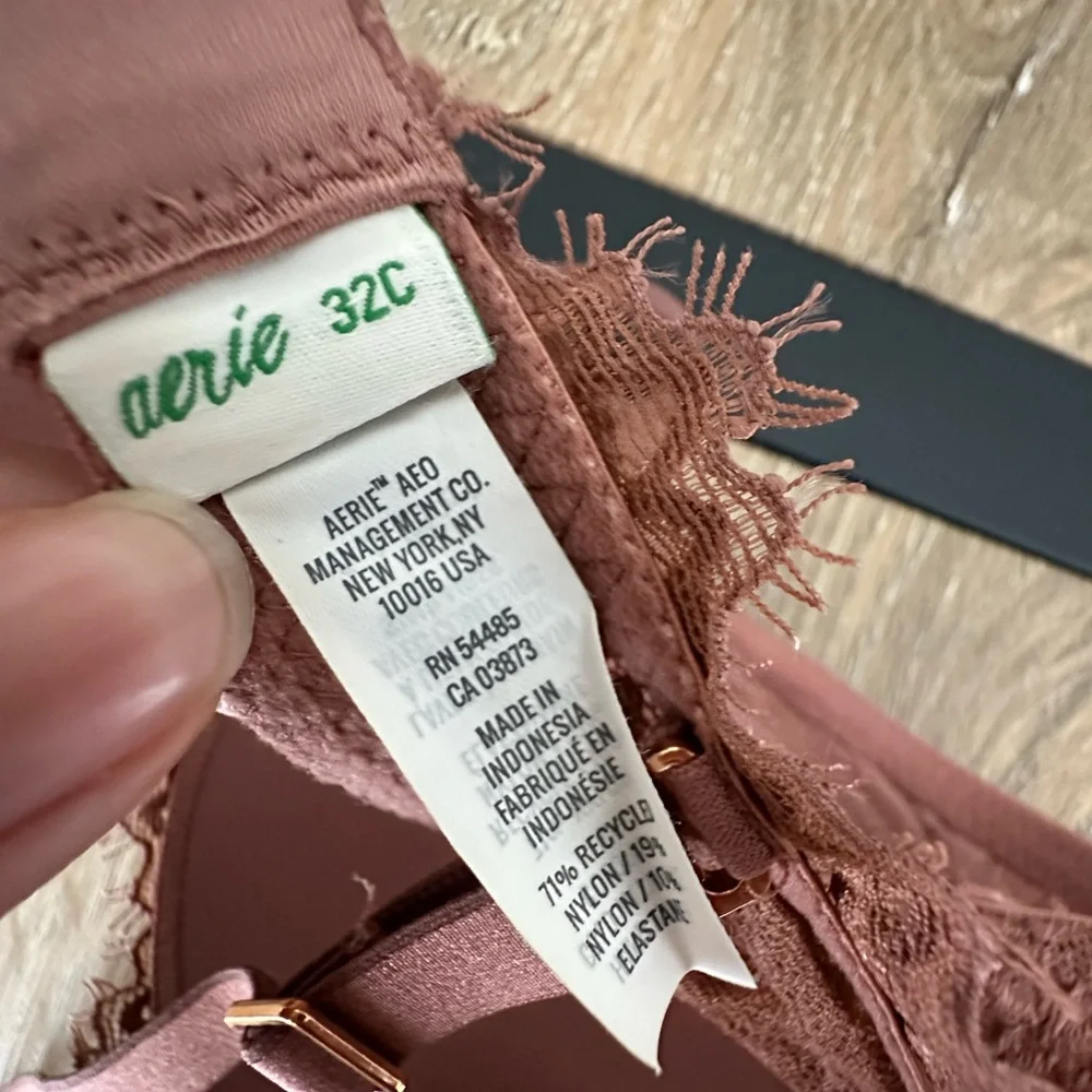 NWOT - Aerie Real Power Plunge Push Up Eyelash Lace Bra Blush Pink - Picture 5 of 6